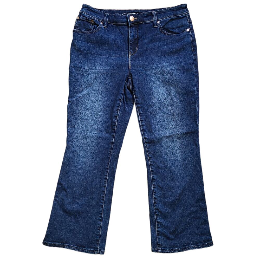 Chicos Crop 5 pocket dark denim jean flared cropped legs Chicos size 0